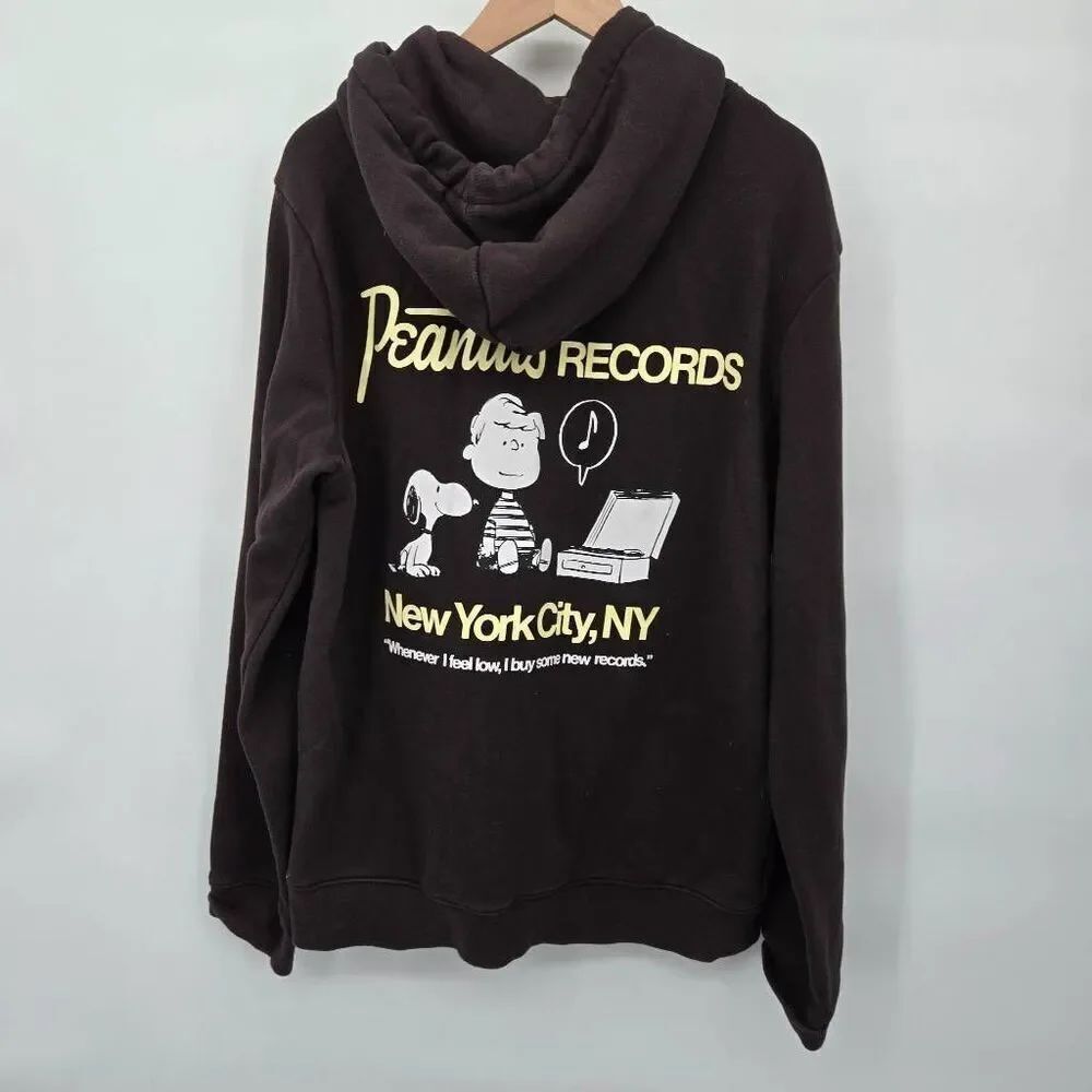 H&M Peanuts Records New York Hoodie Size Small Brown